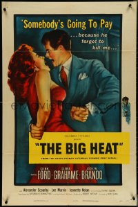 4j0848 BIG HEAT 1sh 1953 great pulp art of Glenn Ford & sexy Gloria Grahame, Fritz Lang noir!