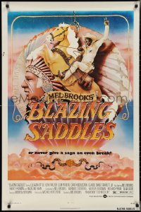 4j0857 BLAZING SADDLES 1sh 1974 art of Cleavon Little & Mel Brooks by Alvin & Goldschmidt!