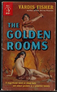 4j1263 GOLDEN ROOMS reprint paperback book 1960 Bob McGuire cover art of near-naked primitive couple!