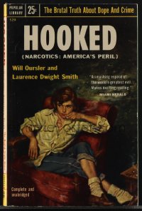 4j1265 HOOKED paperback book 1953 art of teen smoking marijuana, brutal truth about dope & crime!