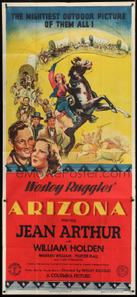 4j0282 ARIZONA English 3sh 1941 stone litho of Jean Arthur & William Holden + wagon train, rare!