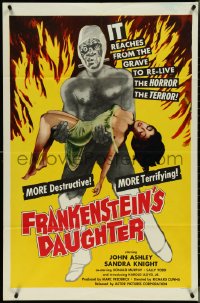 4j0939 FRANKENSTEIN'S DAUGHTER 1sh 1958 full-length art of wacky monster holding sexy girl!