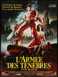 4j0153 ARMY OF DARKNESS French 1p 1993 Sam Raimi, Hussar art of Bruce Campbell with chainsaw hand!