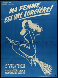 4j0188 I MARRIED A WITCH French 1p R1960s art of sexy witch Veronica Lake on a broom!