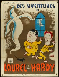 4j0195 LES AVENTURES DE LAUREL ET HARDY French 1p 1950s Gerie art of Stan & Oliver, ultra rare!