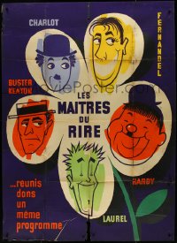 4j0196 LES MAITRES DU RIRE French 1p 1950s art of Chaplin, Laurel & Hardy, Buster Keaton, Fernandel!