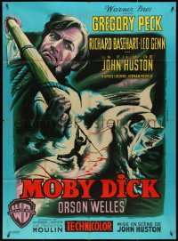 4j0198 MOBY DICK French 1p 1956 John Huston, different Mascii art of Gregory Peck & the giant whale!