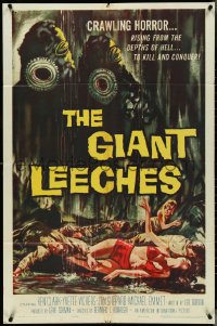 4j0959 GIANT LEECHES 1sh 1959 rising from the depths of Hell to kill and conquer, great art!