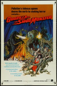 4j0962 GODZILLA VS. THE SMOG MONSTER 1sh 1972 Gojira tai Hedora, Toho Japanese sci-fi, cool art!