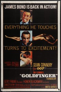 4j0964 GOLDFINGER 1sh 1964 three images of Sean Connery as James Bond 007 with a flat finish!