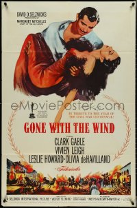 4j0967 GONE WITH THE WIND 1sh R1961 Clark Gable carrying Vivien Leigh over burning Atlanta!