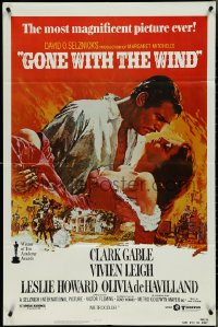 4j0968 GONE WITH THE WIND 1sh R1980s Howard Terpning art of Gable & Leigh over Burning Atlanta!