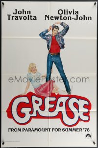 4j0969 GREASE teaser 1sh 1978 Linda Fennimore art of John Travolta & Olivia Newton-John, classic!