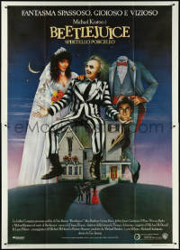 4j0095 BEETLEJUICE Italian 2p 1988 Tim Burton, Ramsey art of Keaton, Baldwin & Geena Davis!