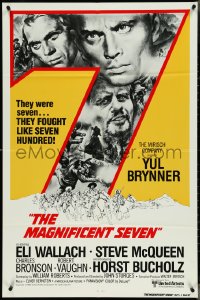 4j1040 MAGNIFICENT SEVEN int'l 1sh R1980 Yul Brynner, Steve McQueen, John Sturges' 7 Samurai!