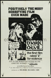 4j1044 MARK OF THE DEVIL 1sh 1972 Hexen bis aufs Blut gequalt, horrifying exorcism, rare w/ b/w art!