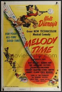 4j1047 MELODY TIME 1sh 1948 Walt Disney, cool cartoon art of Donald Duck, Little Toot & more