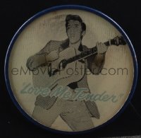 4j1287 LOVE ME TENDER lenticular 3x3 pin-back button 1956 great image of Elvis Presley playing guitar!