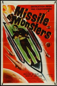 4j1053 MISSILE MONSTERS 1sh 1958 aliens bring destruction from the stratosphere, wacky sci-fi art!