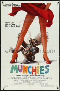 4j1060 MUNCHIES 1sh 1987 Roger Corman, Harvey Korman, great art of monster & sexy legs!