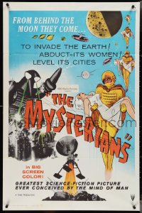 4j1063 MYSTERIANS 1sh 1959 they're abducting Earth's women & leveling its cities, RKO printing!