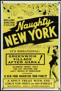 4j1066 NAUGHTY NEW YORK 1sh 1959 Big Apple sex, Greenwich Village after dark, it's sinsational!