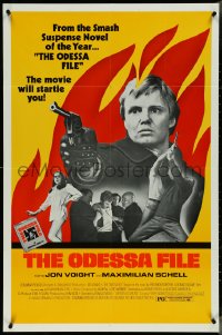 4j1076 ODESSA FILE 1sh 1974 great image of Jon Voight w/pistol, Maximilian Schell!