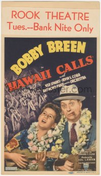 4j0402 HAWAII CALLS mini WC 1938 Ned Sparks & young Bobby Breen playing ukulele & singing, rare!