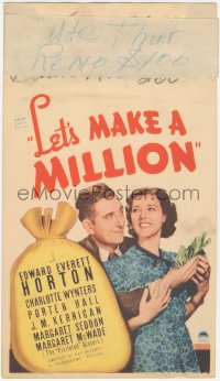 4j0407 LET'S MAKE A MILLION mini WC 1936 Edward Everett Horton with cash & Charlotte Wynters, rare!