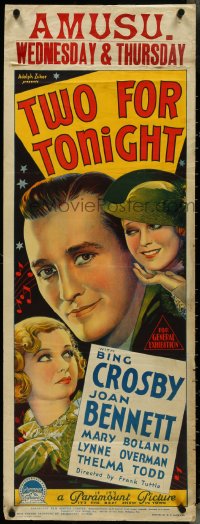 4k0364 TWO FOR TONIGHT long Aust daybill 1935 Bing Crosby & Bennett by Richardson Studio, ultra rare!