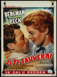 4k0217 SPELLBOUND Belgian R1950s Hitchcock, different art of Ingrid Bergman & Gregory Peck!