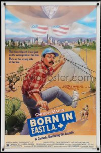 4k0732 BORN IN EAST L.A. 1sh 1987 great art of Mexican Cheech Marin crossing the border!