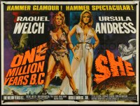 4k0088 ONE MILLION YEARS B.C./SHE British quad 1960s Raquel Welch & Ursula Andress, Chantrell art!