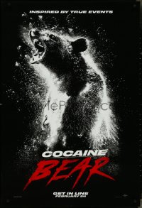 4k0744 COCAINE BEAR teaser DS 1sh 2023 black bear that ingested a duffel bag of cocaine in 1985!