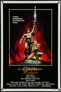 4k0747 CONAN THE BARBARIAN advance 1sh 1982 Arnold Schwarzenegger & sexy Sandahl Bergman by Casaro!