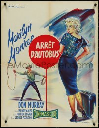 4k0420 BUS STOP French 23x30 R1960s Geleng art of Don Murray w/lasso & sexy Marilyn Monroe!