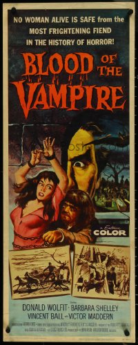 4k0236 BLOOD OF THE VAMPIRE insert 1958 he begins where Dracula left off, Joseph Smith horror art!