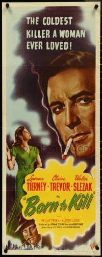 4k0237 BORN TO KILL insert 1946 classic noir art of smoking Lawrence Tierney & sexy Claire Trevor!