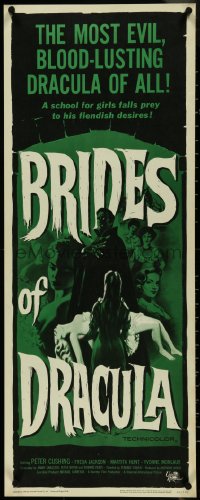 4k0239 BRIDES OF DRACULA insert 1960 Terence Fisher, Hammer, great vampire art by Joseph Smith!