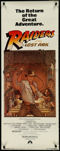 4k0279 RAIDERS OF THE LOST ARK insert R1982 great art of adventurer Harrison Ford by Richard Amsel!