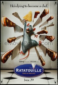 4k0896 RATATOUILLE teaser DS 1sh 2007 Disney/Pixar cartoon, great image of mouse with knives!