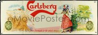 4k0347 CARLSBERG PILSNER 27x75 Danish advertising poster 1950s art of smiling woman/countryside!