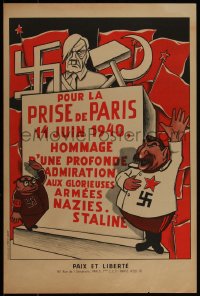 4k0548 POUR LA PRISE DE PARIS 16x24 French special poster 1950 Stalin and Duclos 'salute' Hitler!