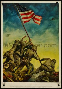 4k0549 RAISING OUR FLAG AT IWO JIMA 19x28 special poster 1945 iconic C.C. Beall art, ultra rare!