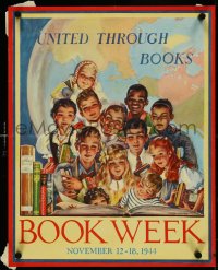 4k0559 UNITED THROUGH BOOKS BOOK WEEK 16x20 special poster 1944 Walker art of children, ultra rare!