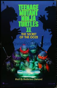 4k0963 TEENAGE MUTANT NINJA TURTLES II teaser DS 25x39 1sh 1991 Secret of the Ooze, borderless design!