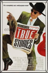 4k0977 TRUE STORIES 1sh 1986 giant image of star & director David Byrne reading newspaper!