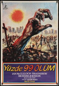 4k0357 ZOMBIE Turkish 1986 Lucio Fulci's Zombi 2, cool art of zombie horde heading to city!