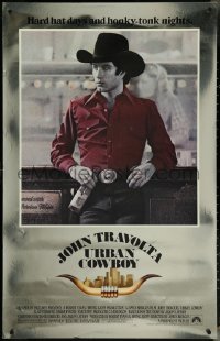 4k0979 URBAN COWBOY foil heavy stock 26x40 1sh 1980 John Travolta in cowboy hat with Lone Star beer!