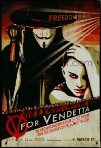 4k0982 V FOR VENDETTA teaser 1sh 2005 Wachowskis, Natalie Portman, Hugo Weaving w/ raised fist!